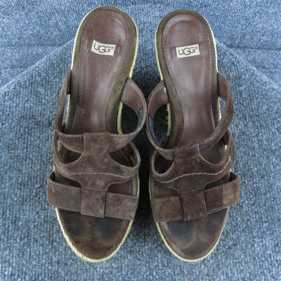 UGG Tawnie Espadrille‎ Women Slide Sandal Shoes Brown Leather Size 7 Medium - Picture 3 of 10